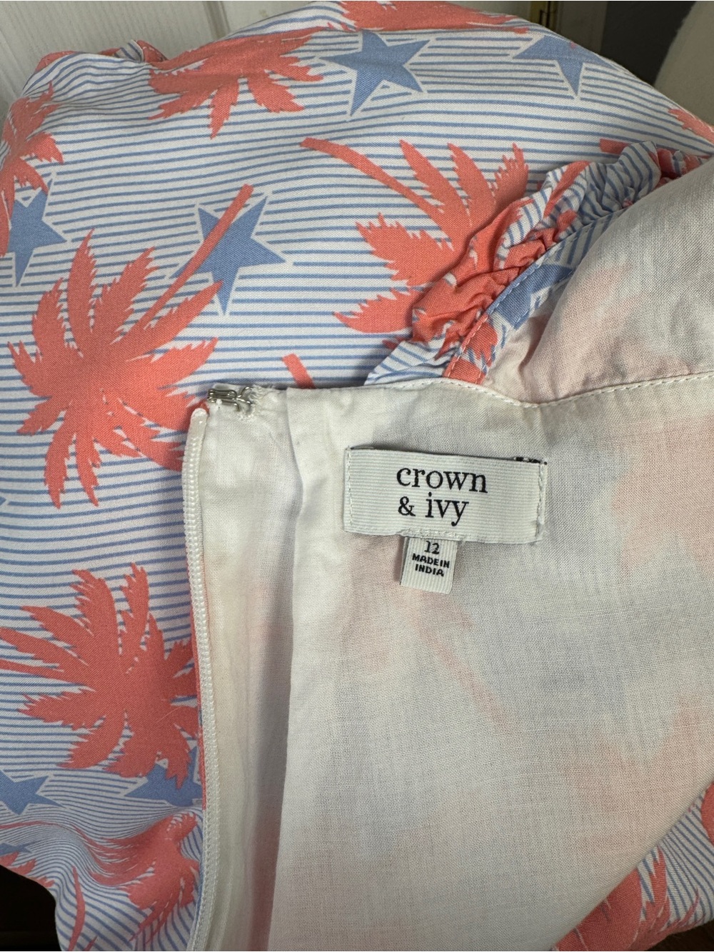 Crown & Ivy Palm Tree Shift Dress Size 12 Tropical July 4 Patriotic pockets - Picture 9 of 9